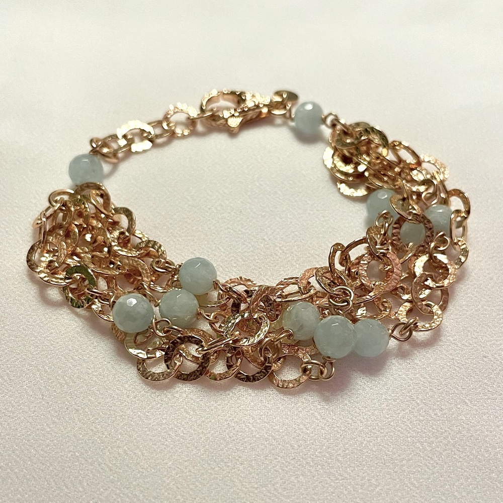 Bronzallure Rose Gold Aquamarine Multi-Chain Link Bracelet